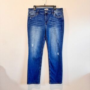 KUT From the Kloth Stevie Straight Leg Jeans Distressed Blue Denim Stretch 14